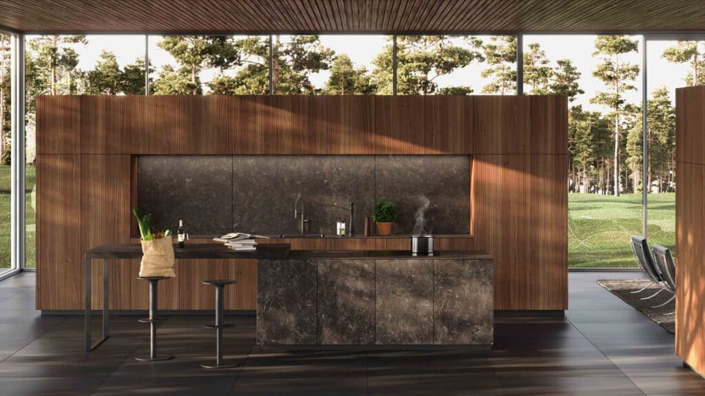 LEICHT Bossa Küche mit flächenbündigen Fronten in moderner Wohnumgebung