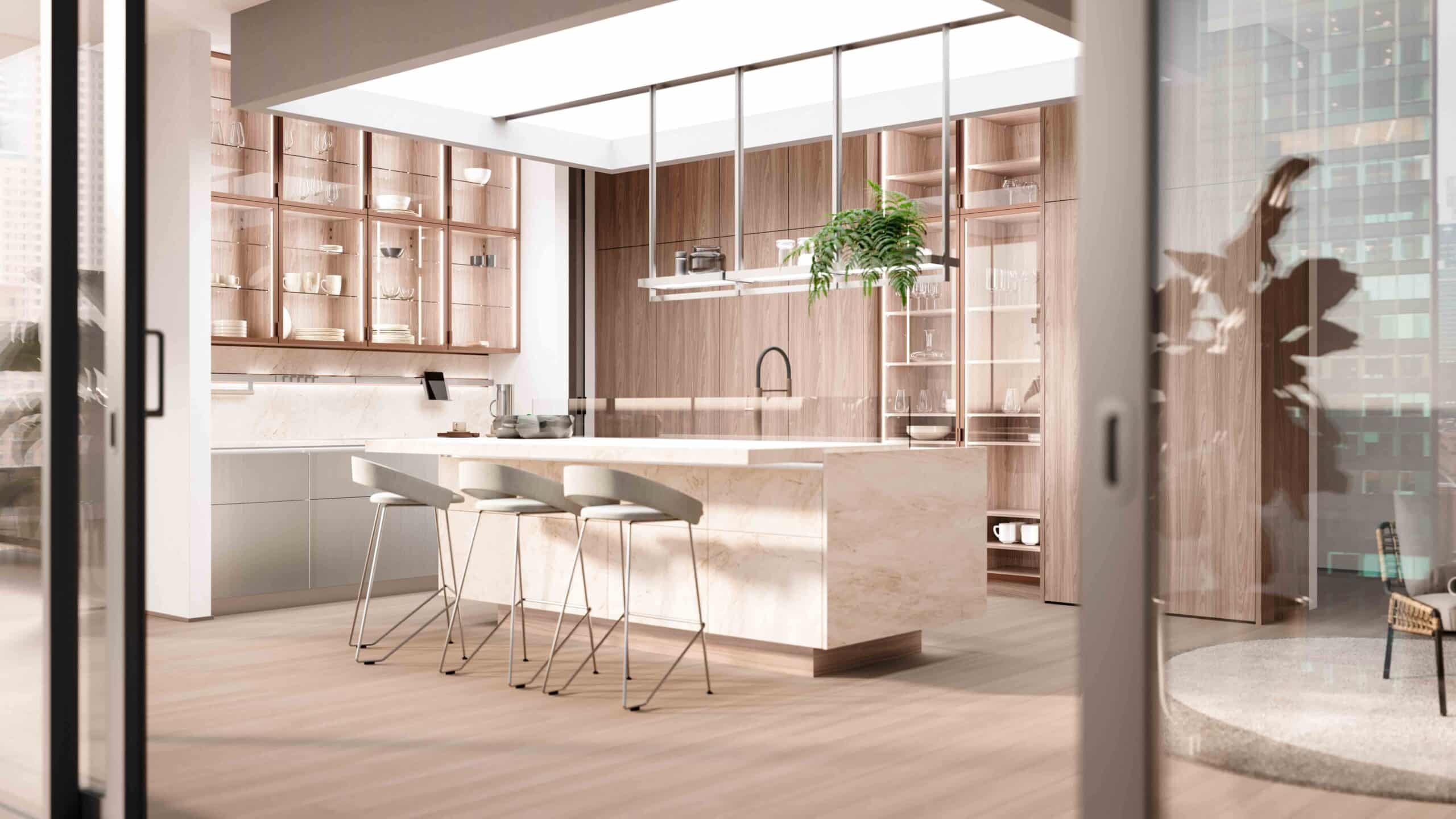 Helle, offene LEICHT Wohnküche mit weißen Fronten und großzügiger Kochinsel – geplant von Tischlerei Schade