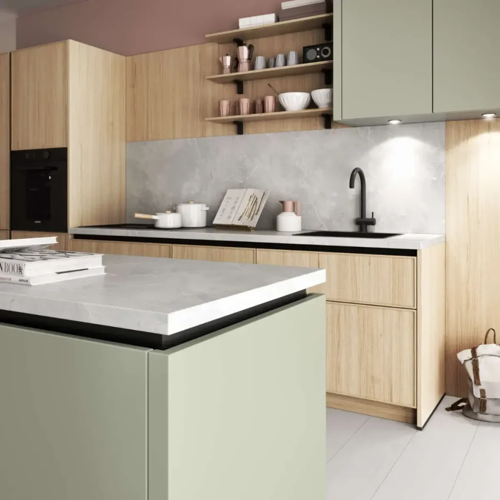 Bauformat Küchen – Paris-Porto offene Wohnküche mit Kochinsel und Barhockern